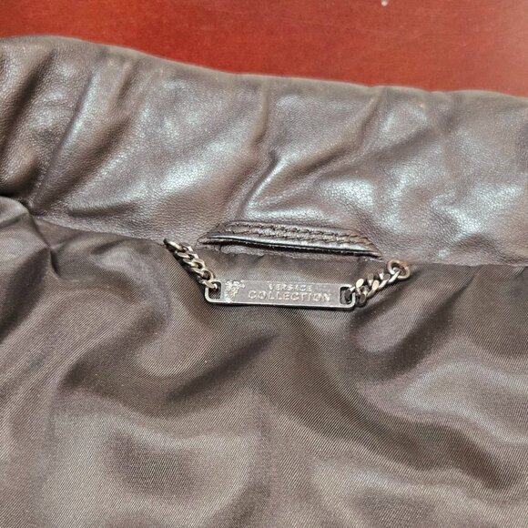 VERSACE COLLECTION Down Filled Leather Moto Jacket - Picture 9 of 16